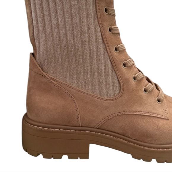 Sale🔥 Sam Edelman Lydell Lug Sole Suede Knit Combat Boot size 7.5 Sesame Tan - Picture 7 of 12